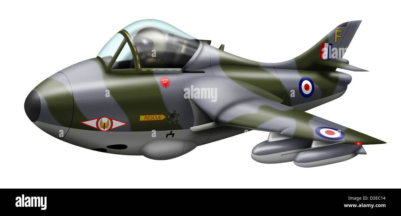 Cartoon illustration of a Royal Air Force Hawker Hunter F6. Stock Photo