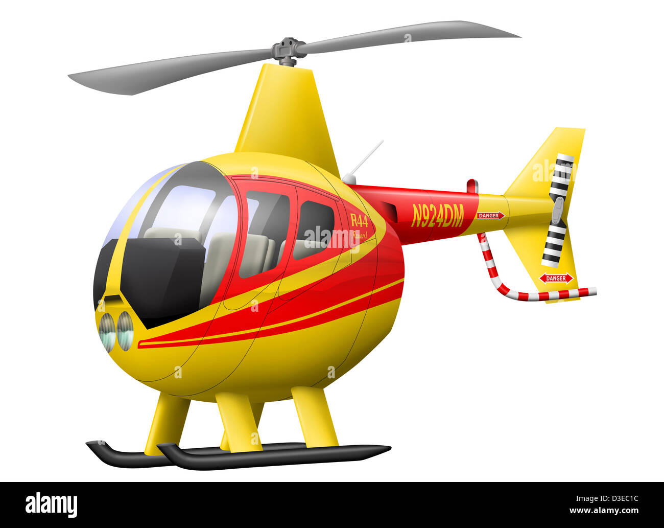 Cartoon illustration of a Robinson R44 Raven helicopter. Stock Photo
