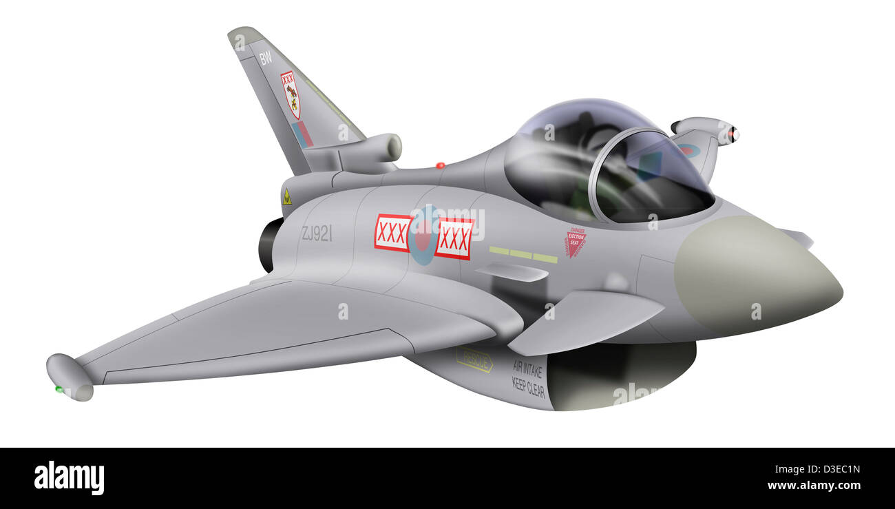 Cartoon illustration of a Royal Air Force Eurofighter Typhoon. Stock Photo