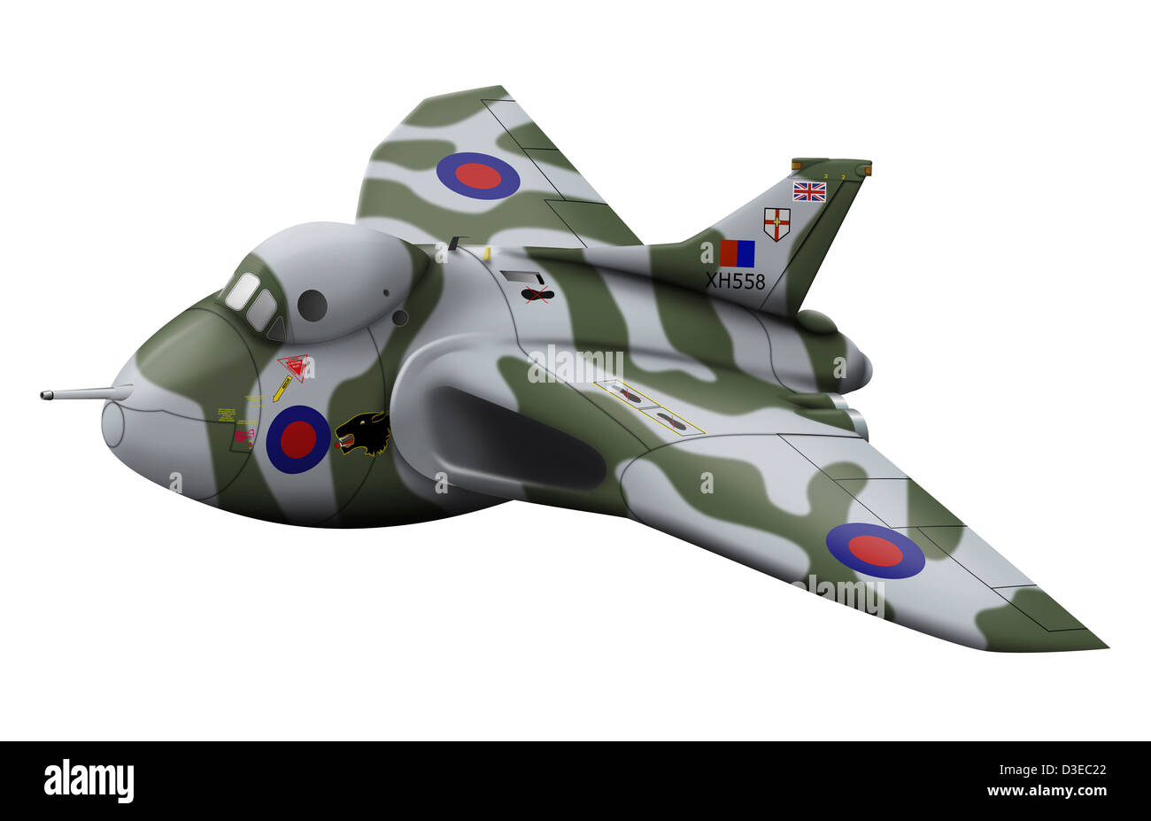 Cartoon illustration of a Royal Air Force Vulcan bomber. Stock Photo