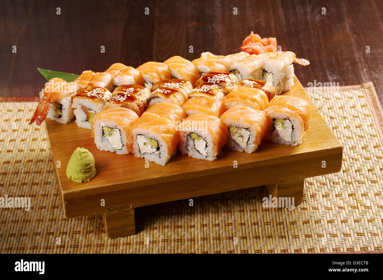 Japanese sushi traditional japanese food.Roll made of salmon Stock Photo