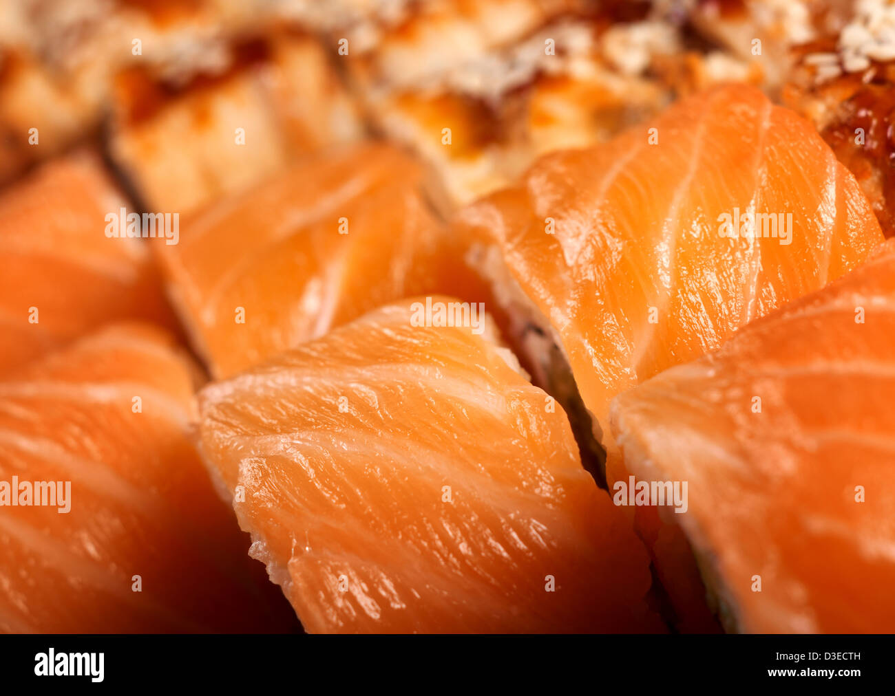 Japanese sushi traditional japanese food.Roll made of salmon Stock Photo