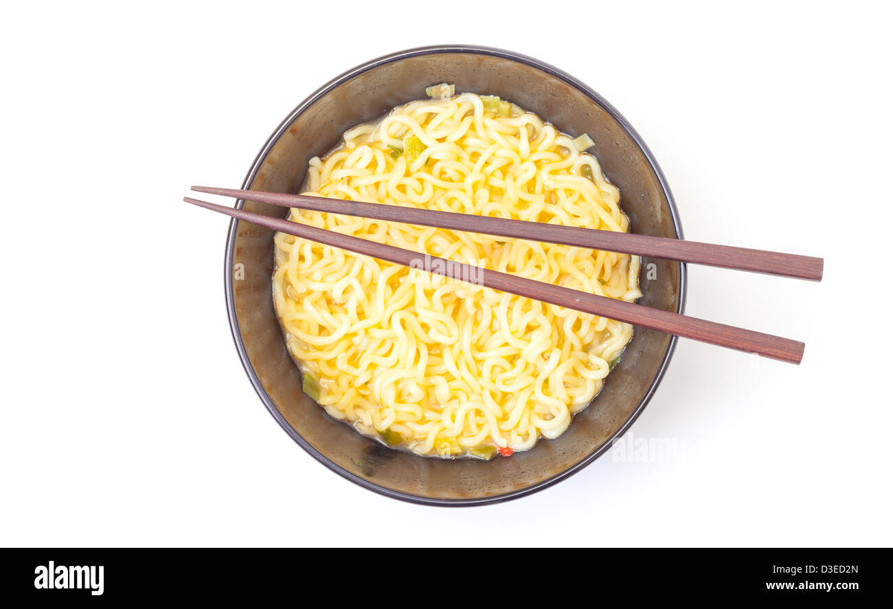 Noodles Cup and Chopsticks on white background Stock Photo
