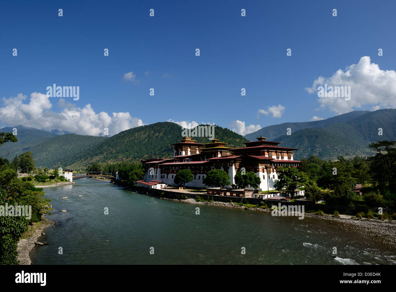 Punakha Dzong,a beautiful fortress between two major rivers,stunning location of the former capital,+,bridge,Bhutan,36MPX,HI-RES Stock Photo