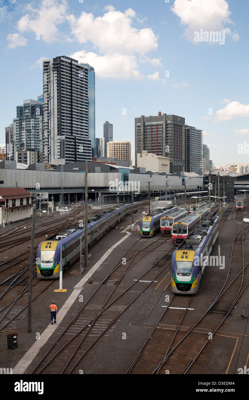 Diesel rail motor trains at the Southern Cross Railway Station Melbourne Victoria Australia Stock Photo