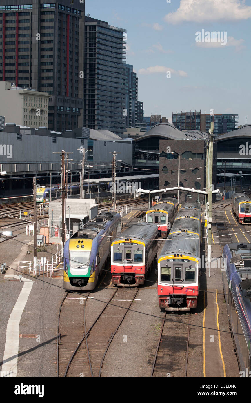 Diesel rail motor trains at the Southern Cross Railway Station Melbourne Victoria Australia Stock Photo