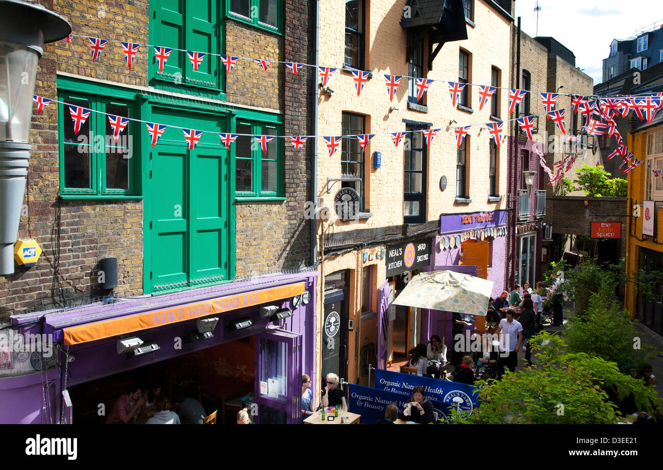 Restaurants and Cafes in Neal's Yard, Covents Garden, London, England, UK, Europe Stock Photo