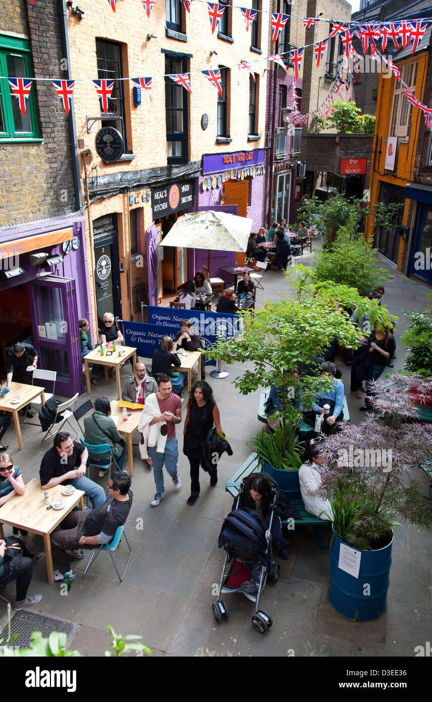 Restaurants and Cafes in Neal's Yard from above, Covent Garden, London, England, UK, Europe Stock Photo
