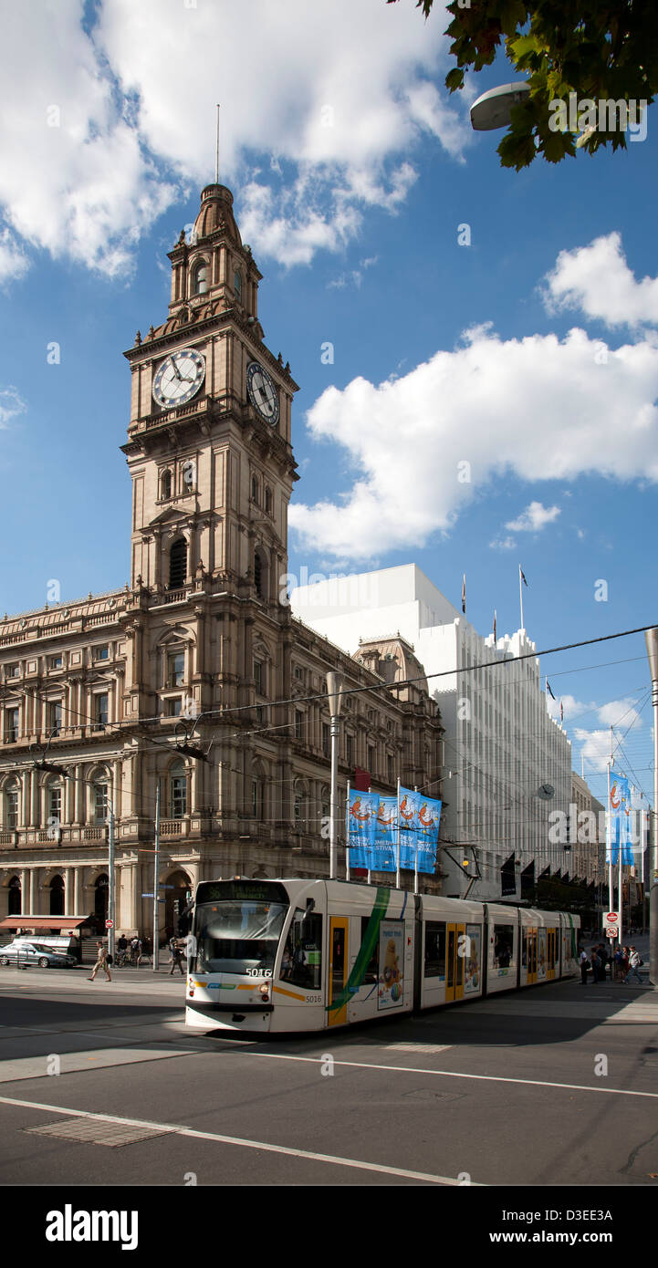 Melbourne Yarra Tram on Bourke Street next to the Melbourne Post Office Building Melbourne Victoria Australia Stock Photo