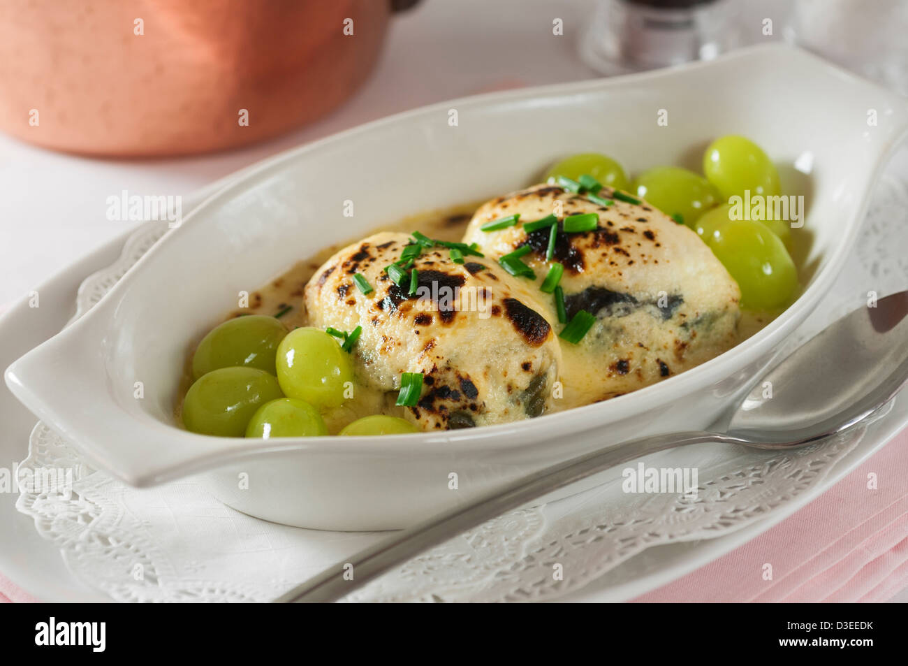 Paupiettes of sole Veronique French fish dish Stock Photo