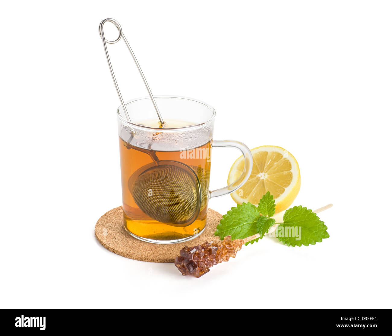 Hot cup of tea with lemon and melissa Stock Photo