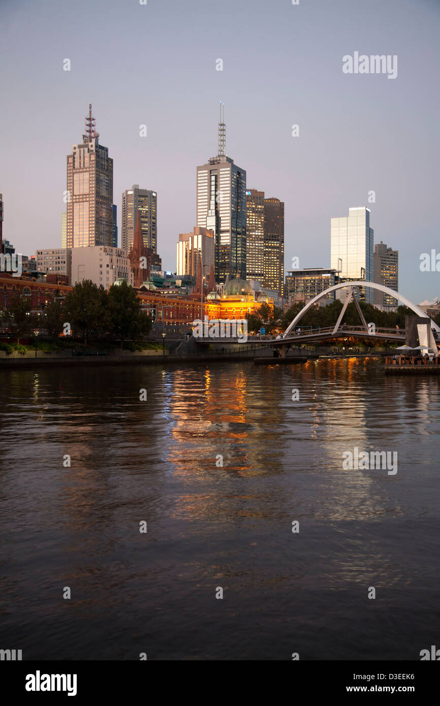 Sunset over the Yarra River with Melbourne CBD in background Victoria Australia Stock Photo