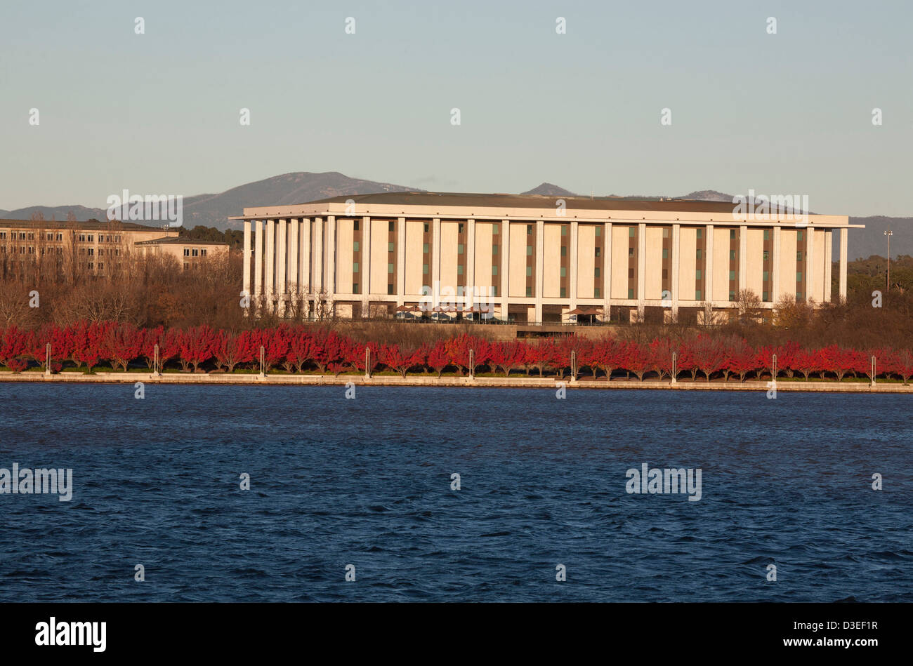 The National Library of Australia building on the shores of Lake Burley ...