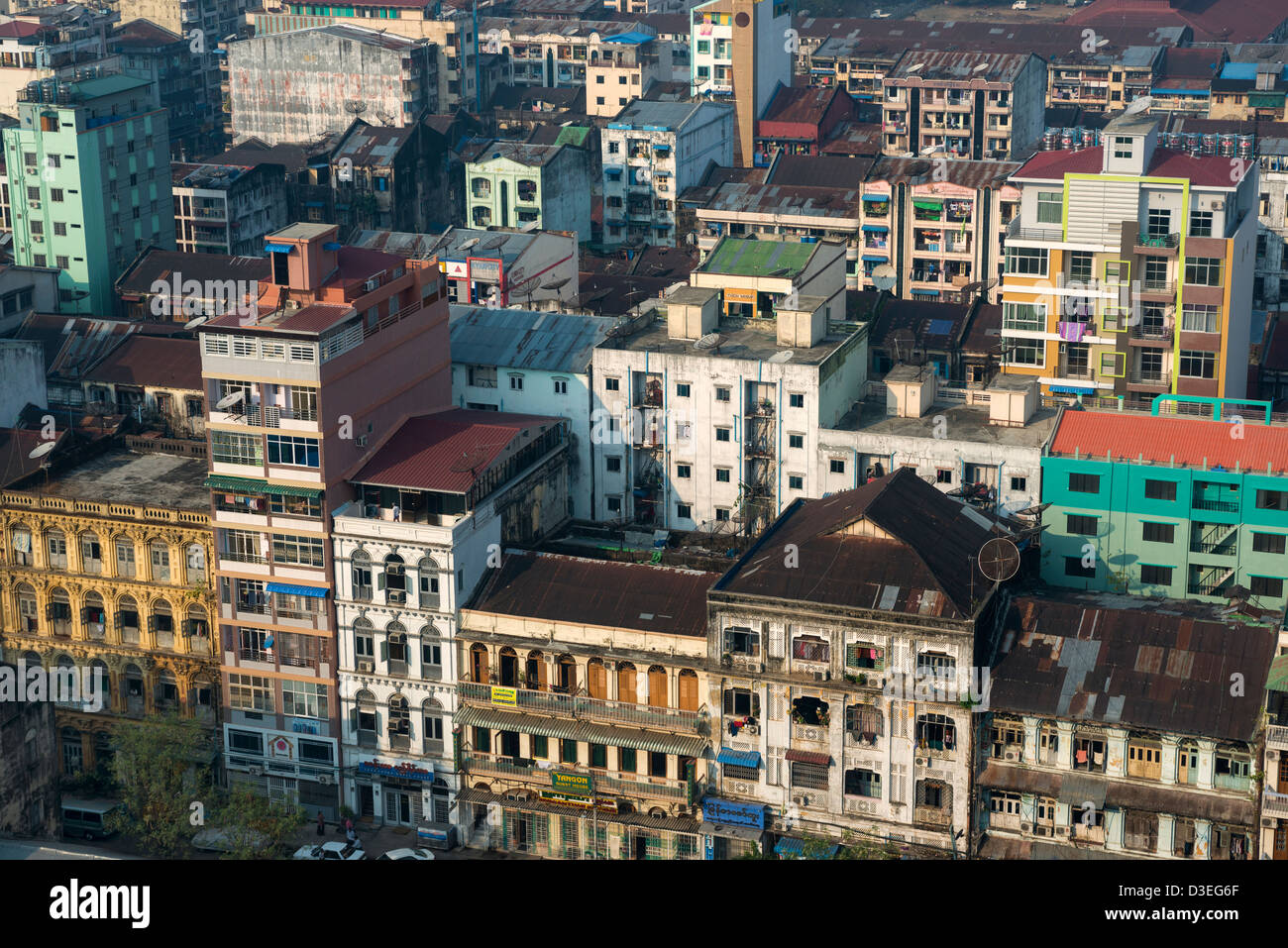 Skyline of central Yangon city with old and new buildings Rangoon Myanmar Burma Stock Photo