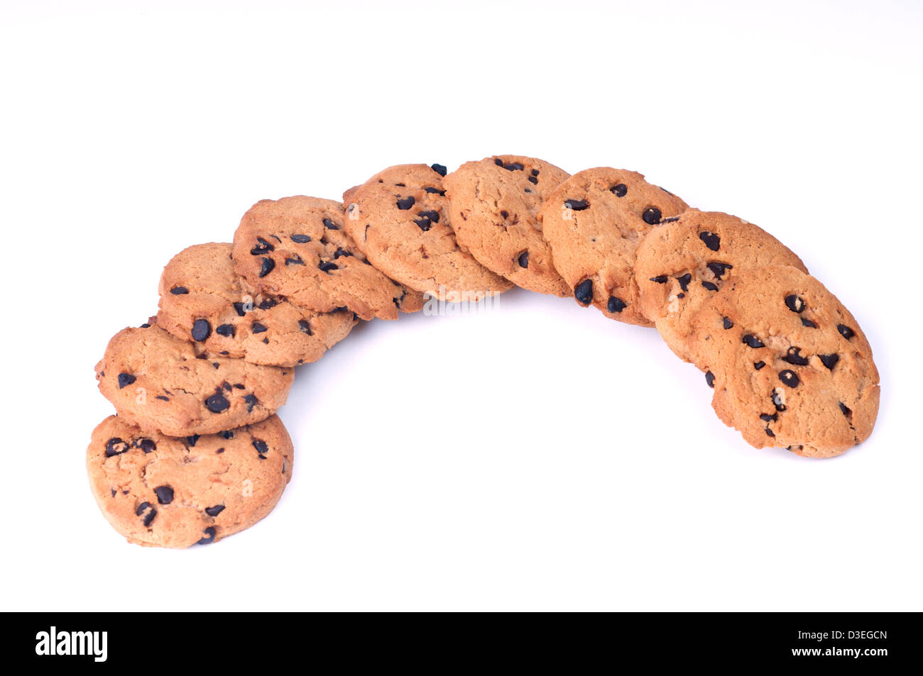Cookie chips with dark chocolate in crescent shape Stock Photo