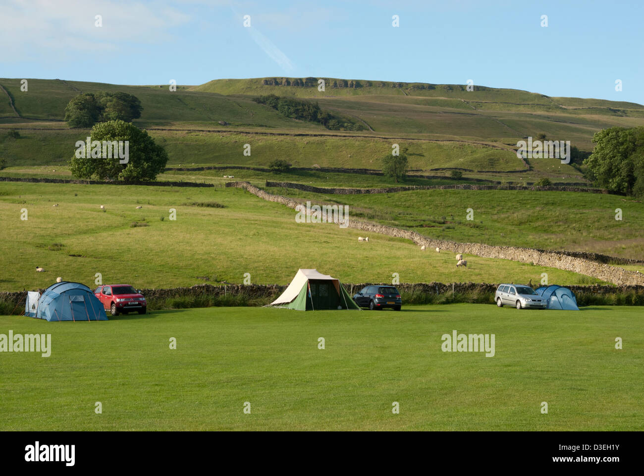 Camping in the Yorkshire Dales National Park, near Hawes, Wensleydale, England Stock Photo