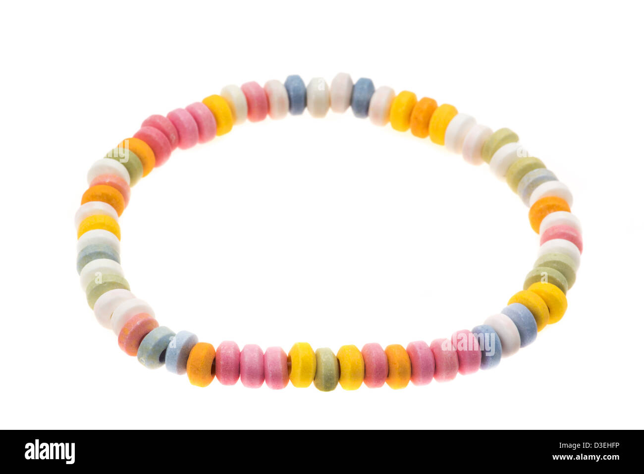 A sweet edible candy necklace - studio shot with a shallow depth of field and white background Stock Photo