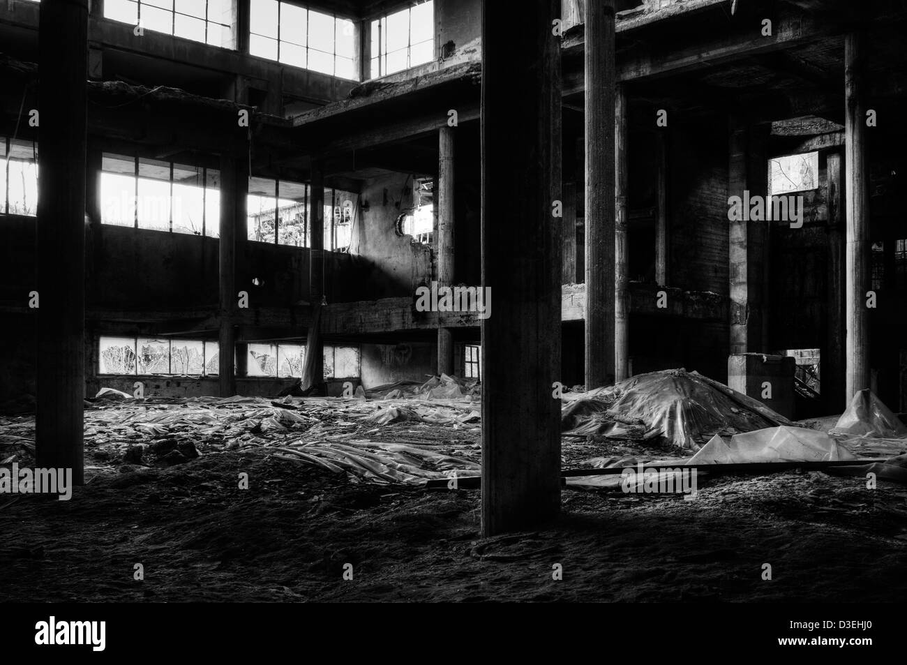 Abandoned factory. Asbestos disposal Stock Photo