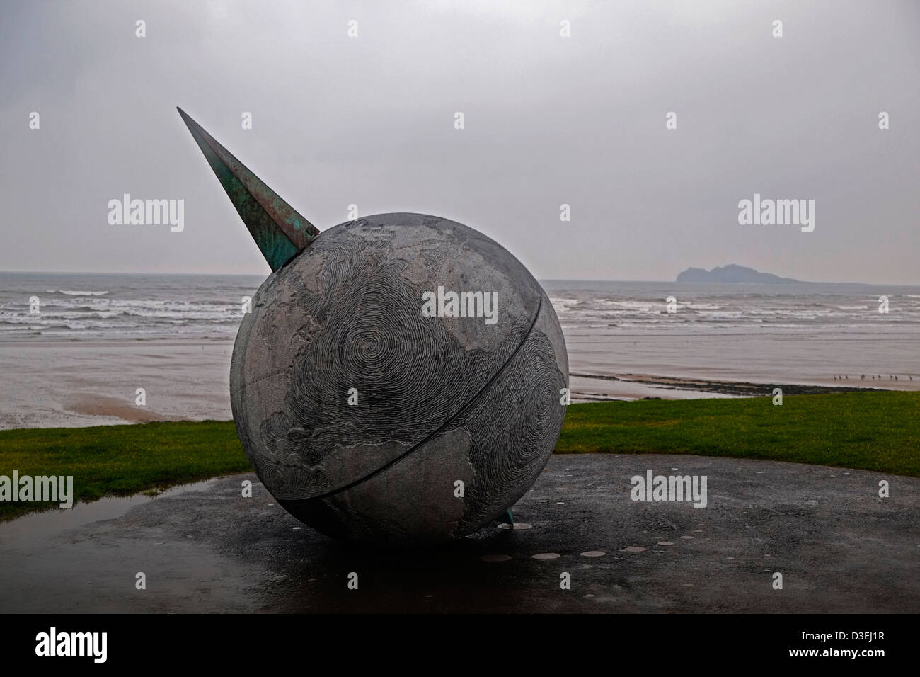 Globe Monument on Portmarnock strand Co. Dublin Stock Photo