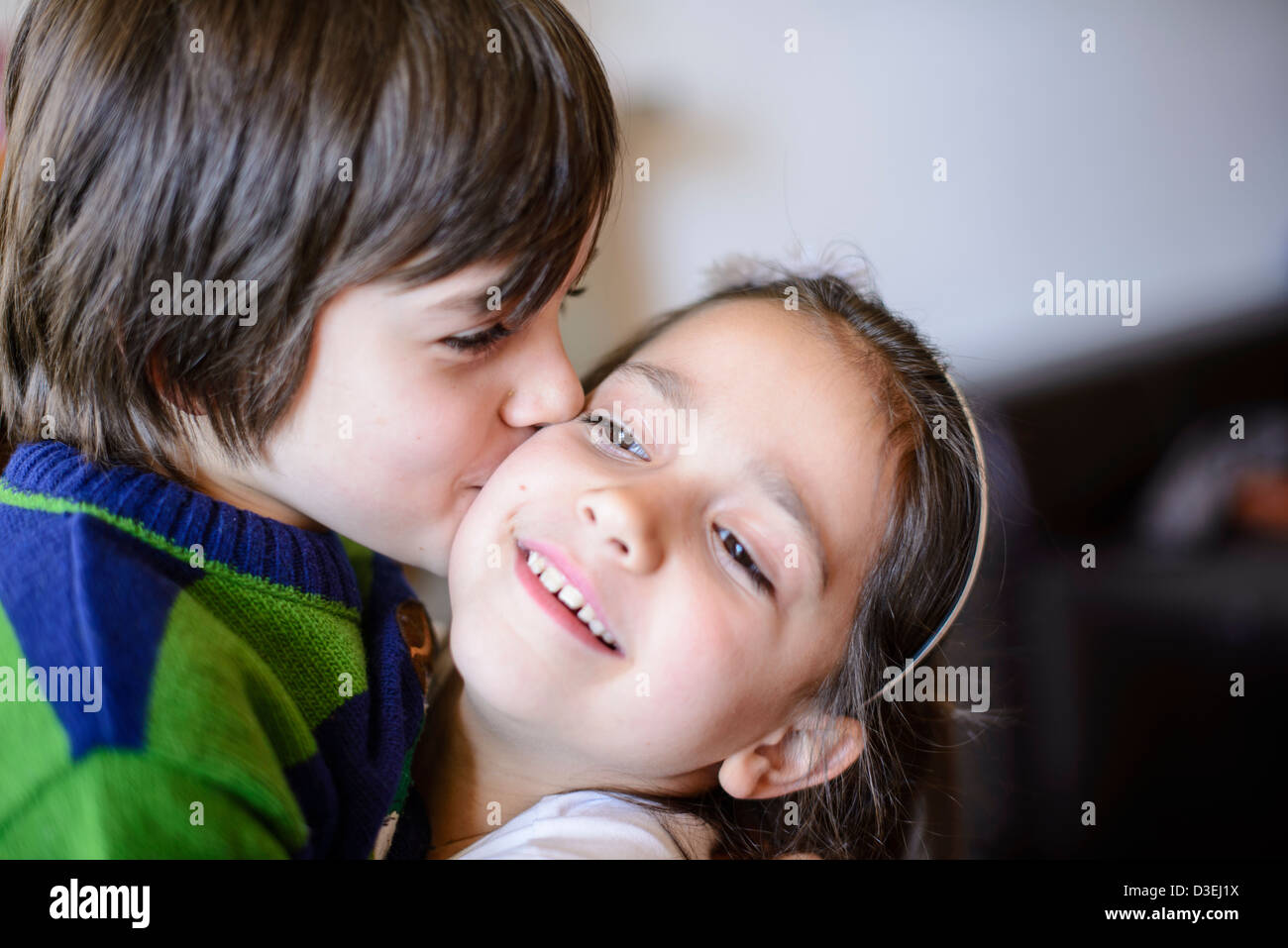 children kiss on the cheek Stock Photo - Alamy