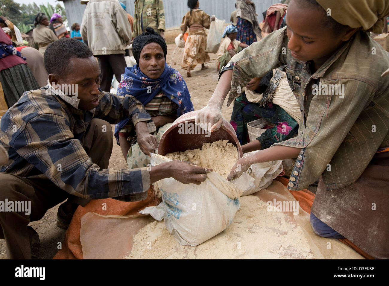 SORO TOWN, WOLAYITA ZONE, SOUTHERN ETHIOPIA, 19TH AUGUST 2008: A distribution at a supplementary feeding centre Stock Photo