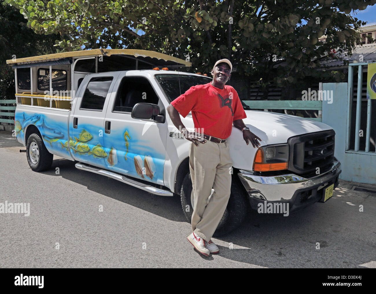 CARIBBEAN TAXI WITH DRIVER,ANTIGUA Stock Photo