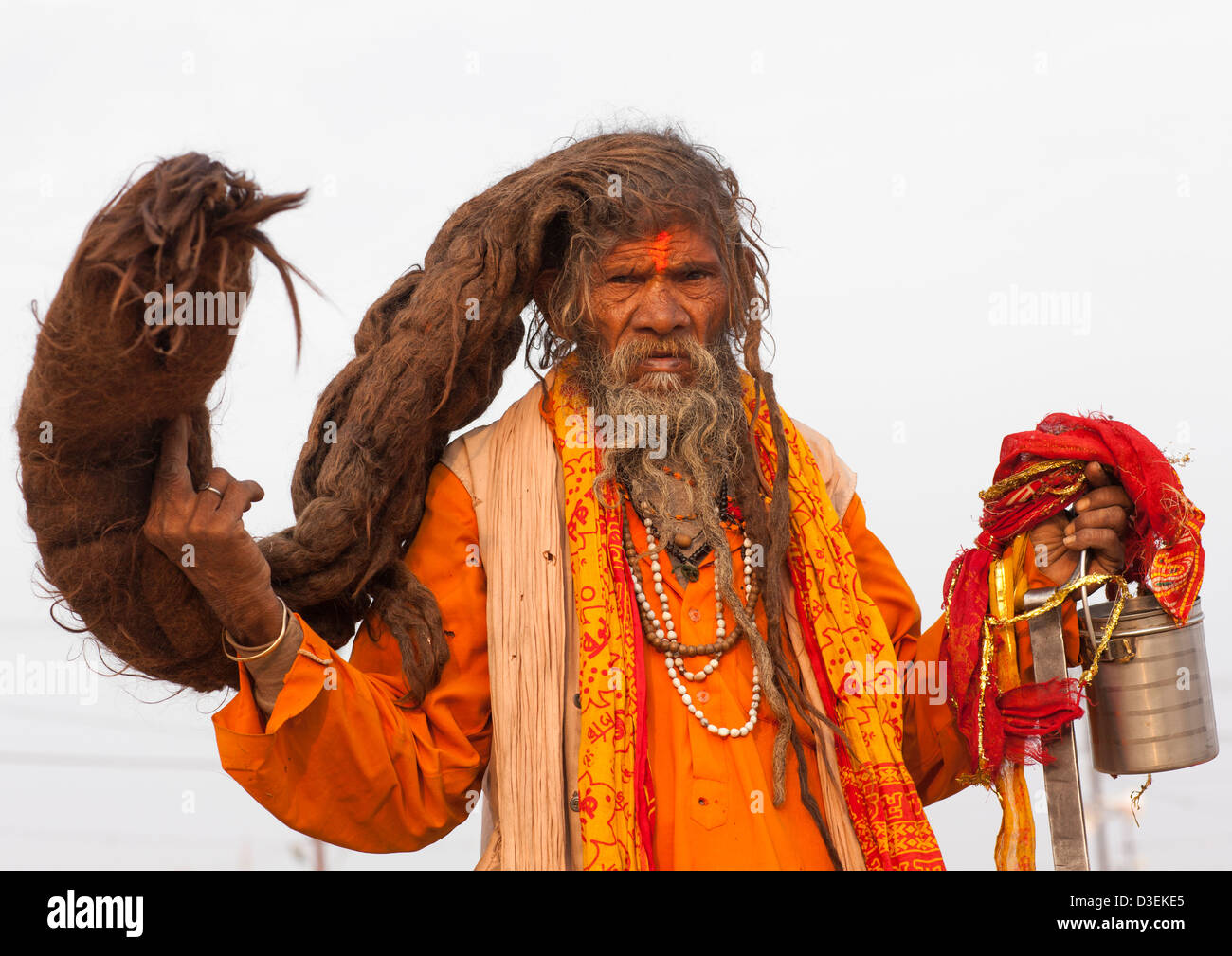 Naga Sadhu With Very Long Hair, Maha Kumbh Mela, Allahabad, India Stock Photo