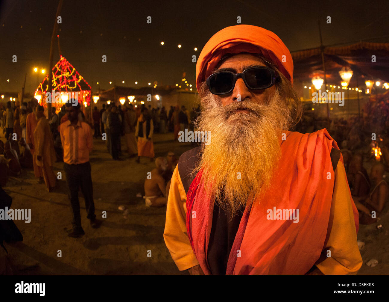 Naga Sadhu With Sunglasses, Maha Kumbh Mela, Allahabad, India Stock Photo