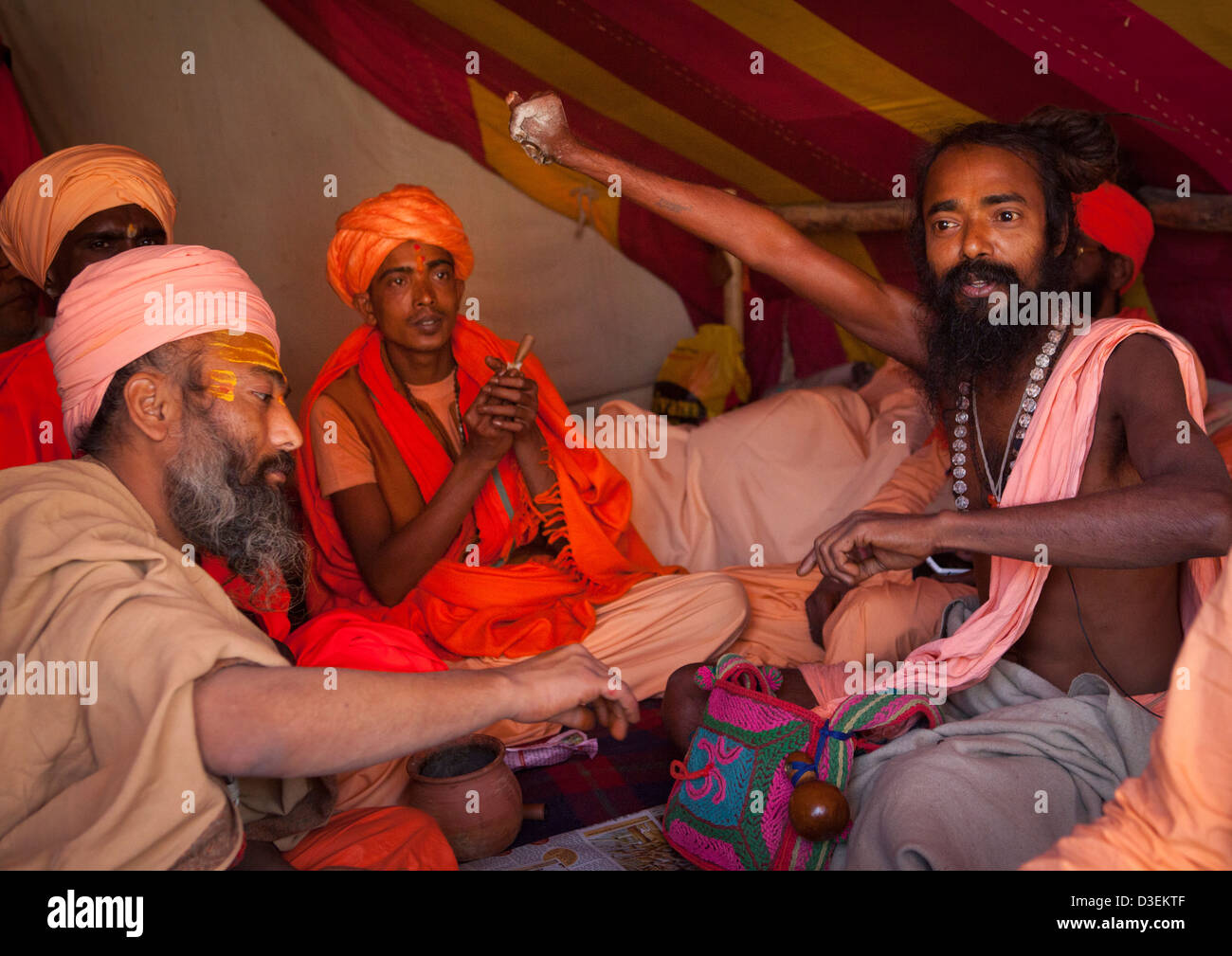 Naga Sadhu Holding His Arm Up, Maha Kumbh Mela, Allahabad, India Stock Photo