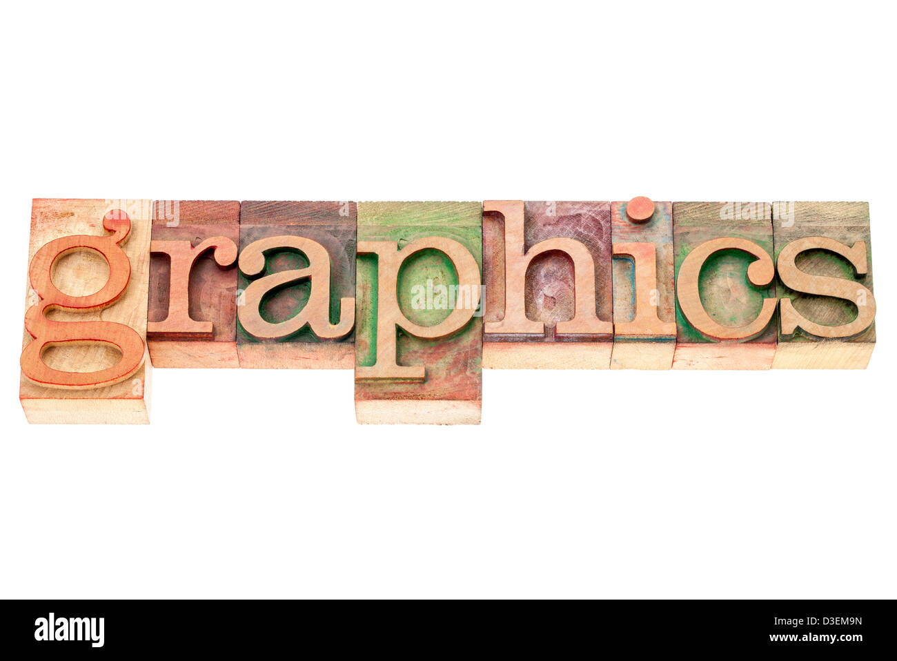 graphics word - isolated text in vintage letterpress wood type printing blocks Stock Photo