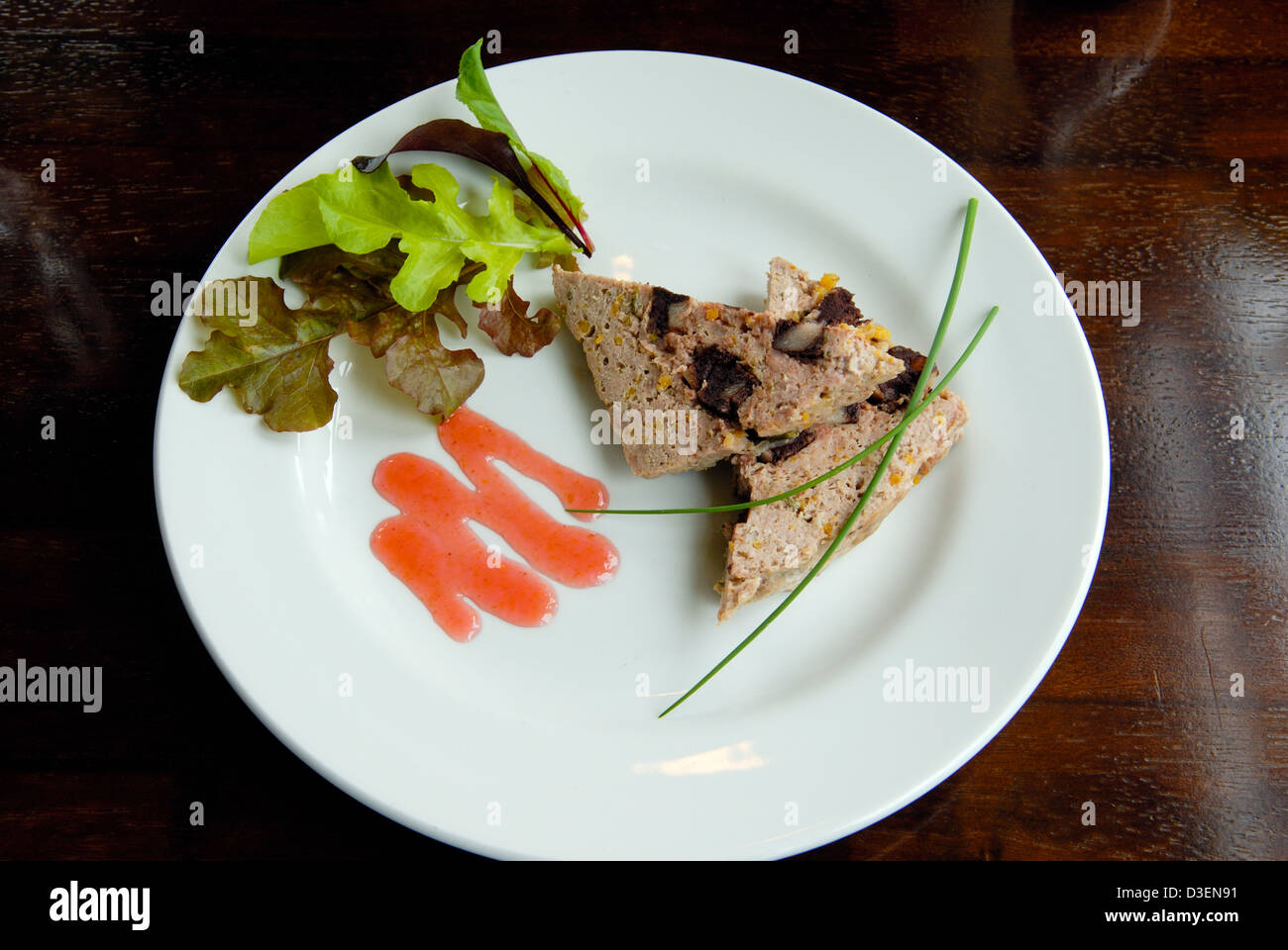 Pork and Corvedale black pudding terrine with spiced plum jelly at the White House restaurant Shropshire Stock Photo