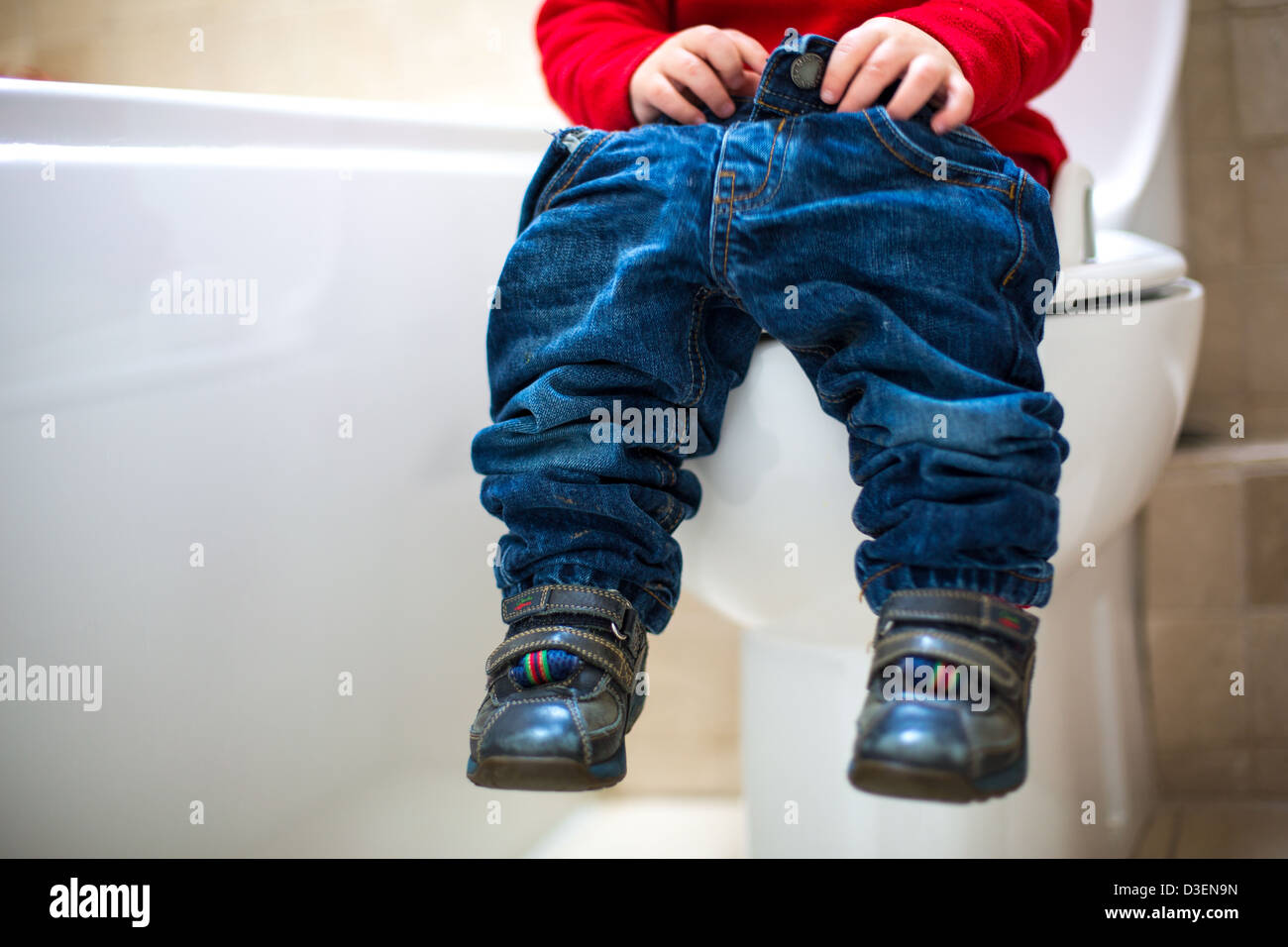 Little Boy learning to Potty Train Stock Photo
