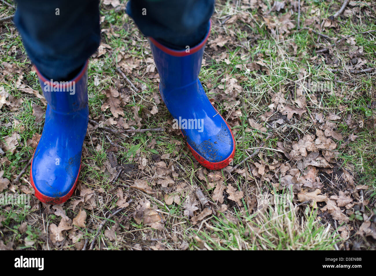 Boy wearing Welly Boots Stock Photo