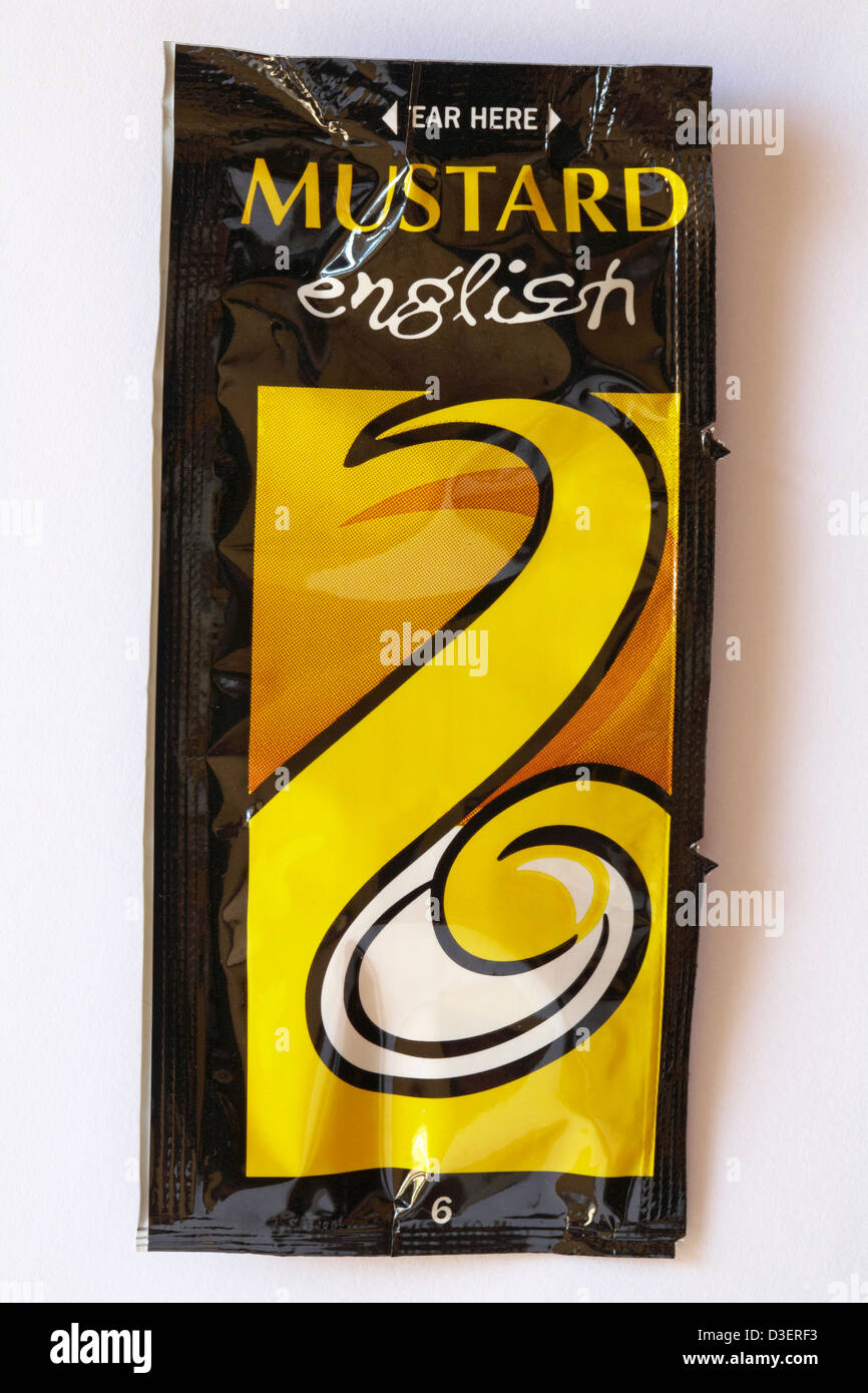 Sachet of English Mustard isolated on white background Stock Photo Alamy