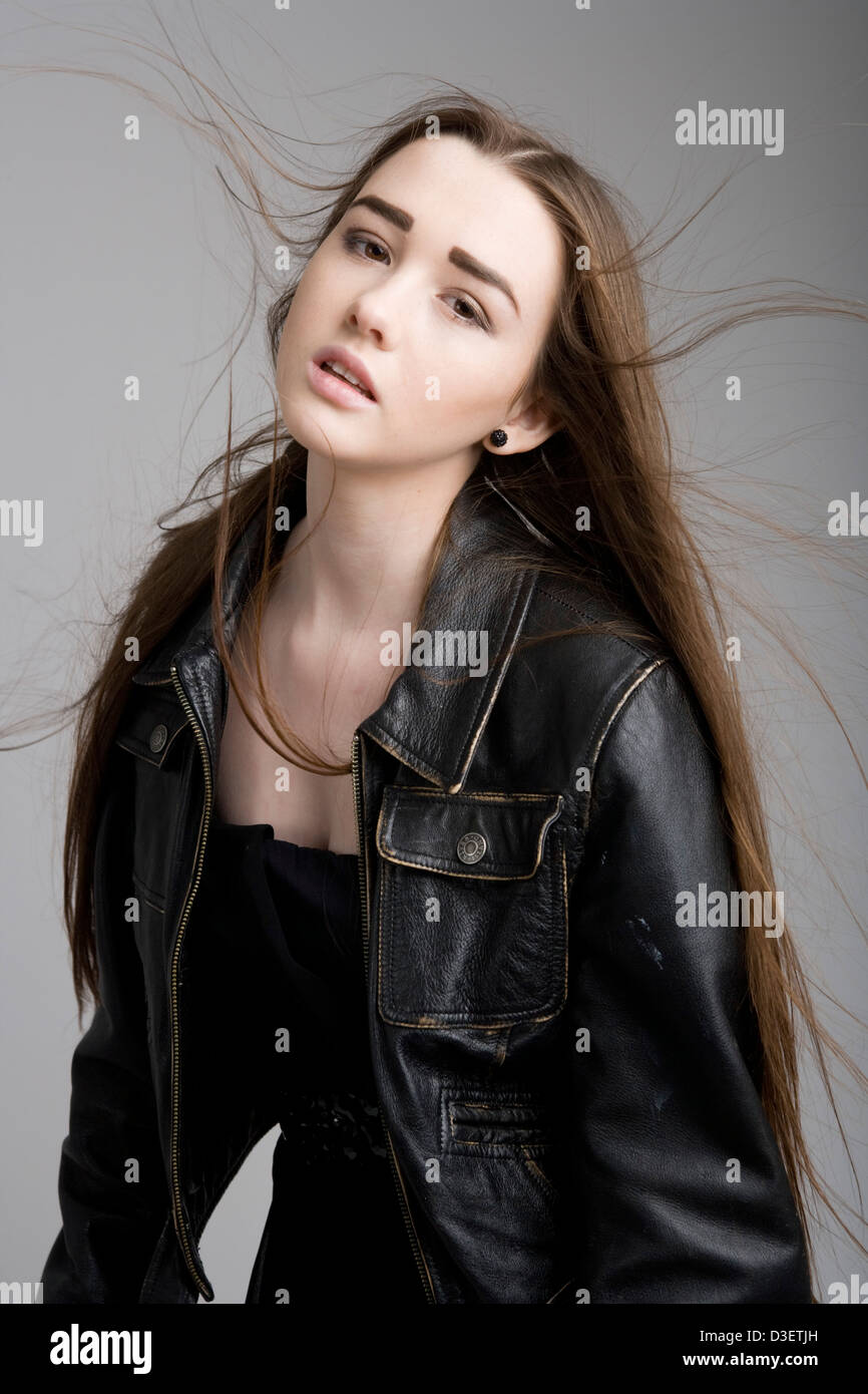 Fifteen Year Old Girl With Very Long Hair Blowing About Modeling