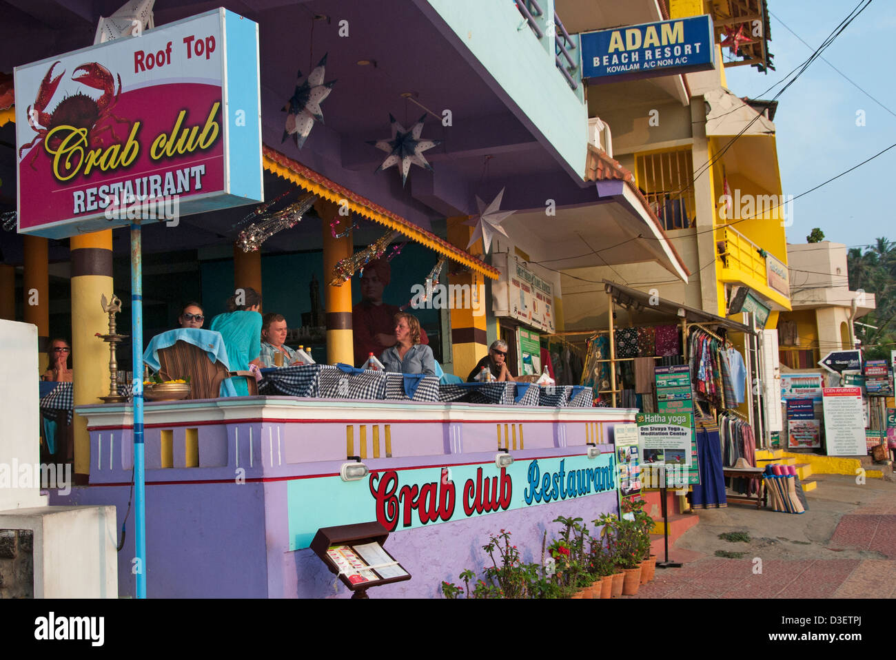 Kovalam Beach Kerala India Indian Sand Restaurant Bar Pub Hotel Stock