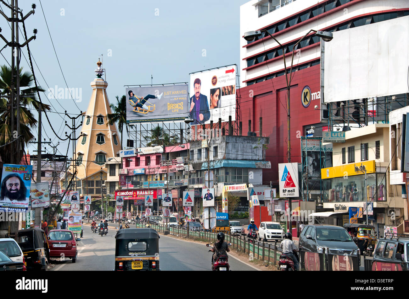 Kollam high street with Our Lady of Velankanni  India Kerala Stock Photo