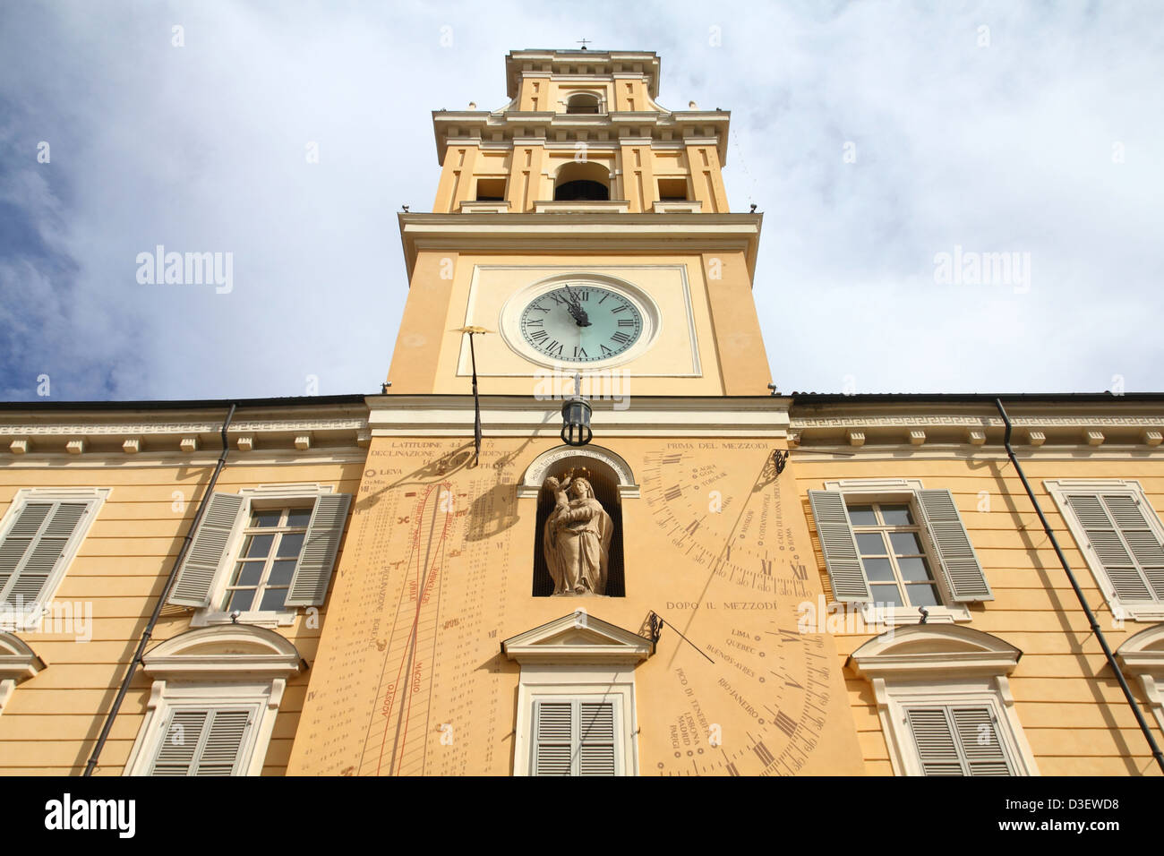 Parma, Italy EmiliaRomagna region. Town Hall with famous sundial