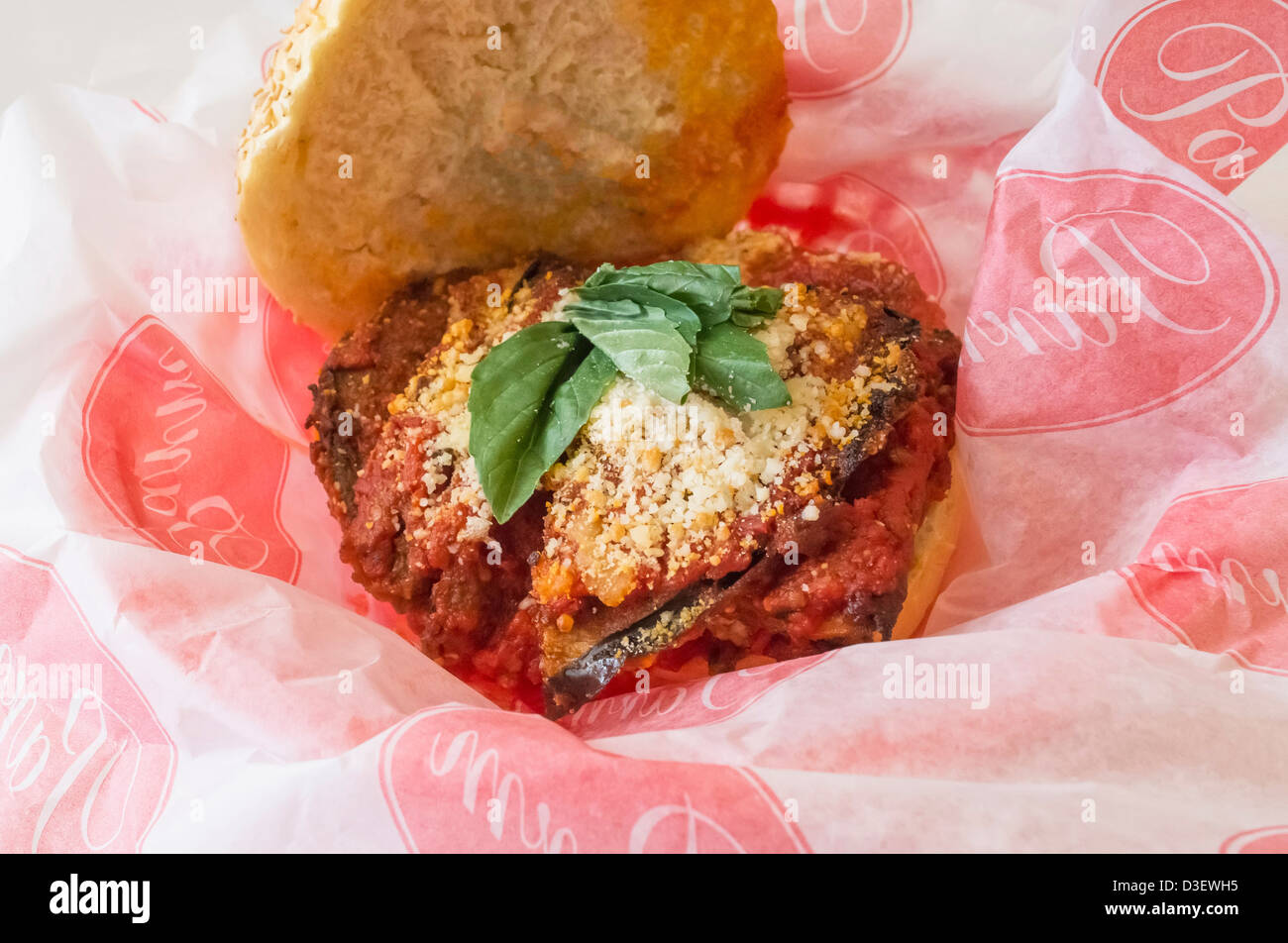 Eggplant Parm sandwich on a seeded roll Stock Photo Alamy