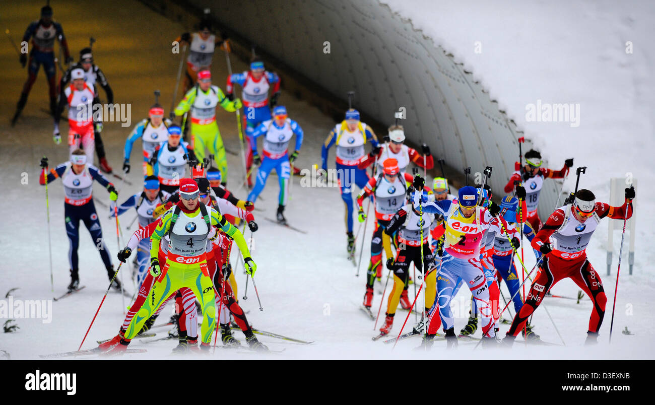 The men 15 km mass start race at the Biathlon World Championships in Nove Mesto na Morave, Czech Republic, Sunay, February 17, 2013. (CTK Photo/Lubos Pavlicek) Stock Photo