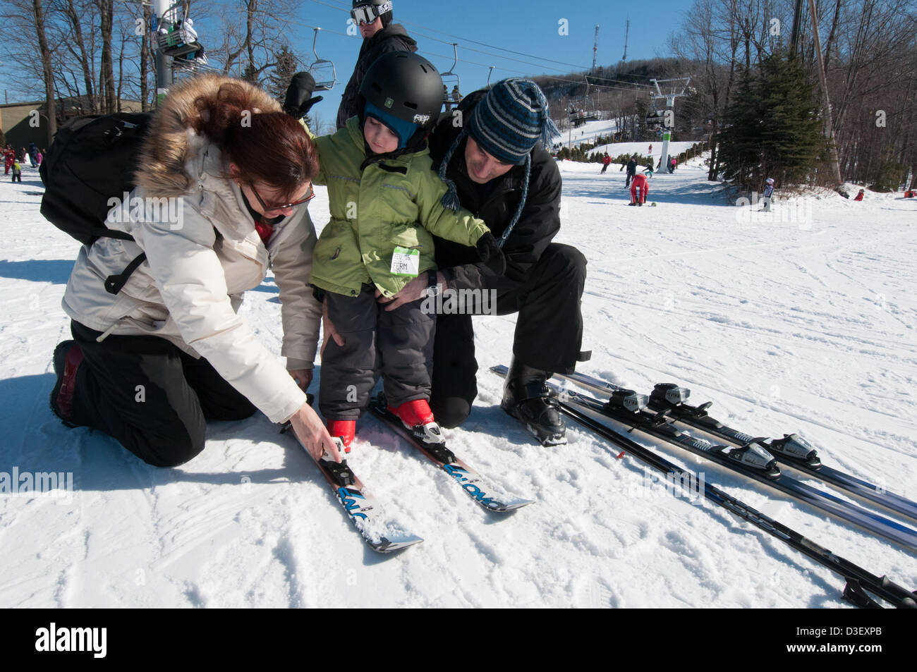 First Ski lesson of a three years old from Montreal who came with his parents for his first