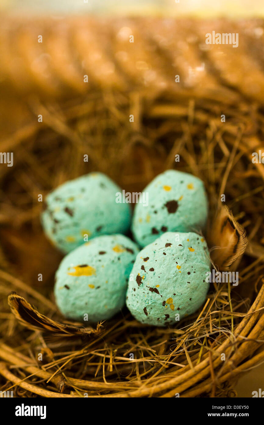 Easter eggs in bird nest Stock Photo - Alamy