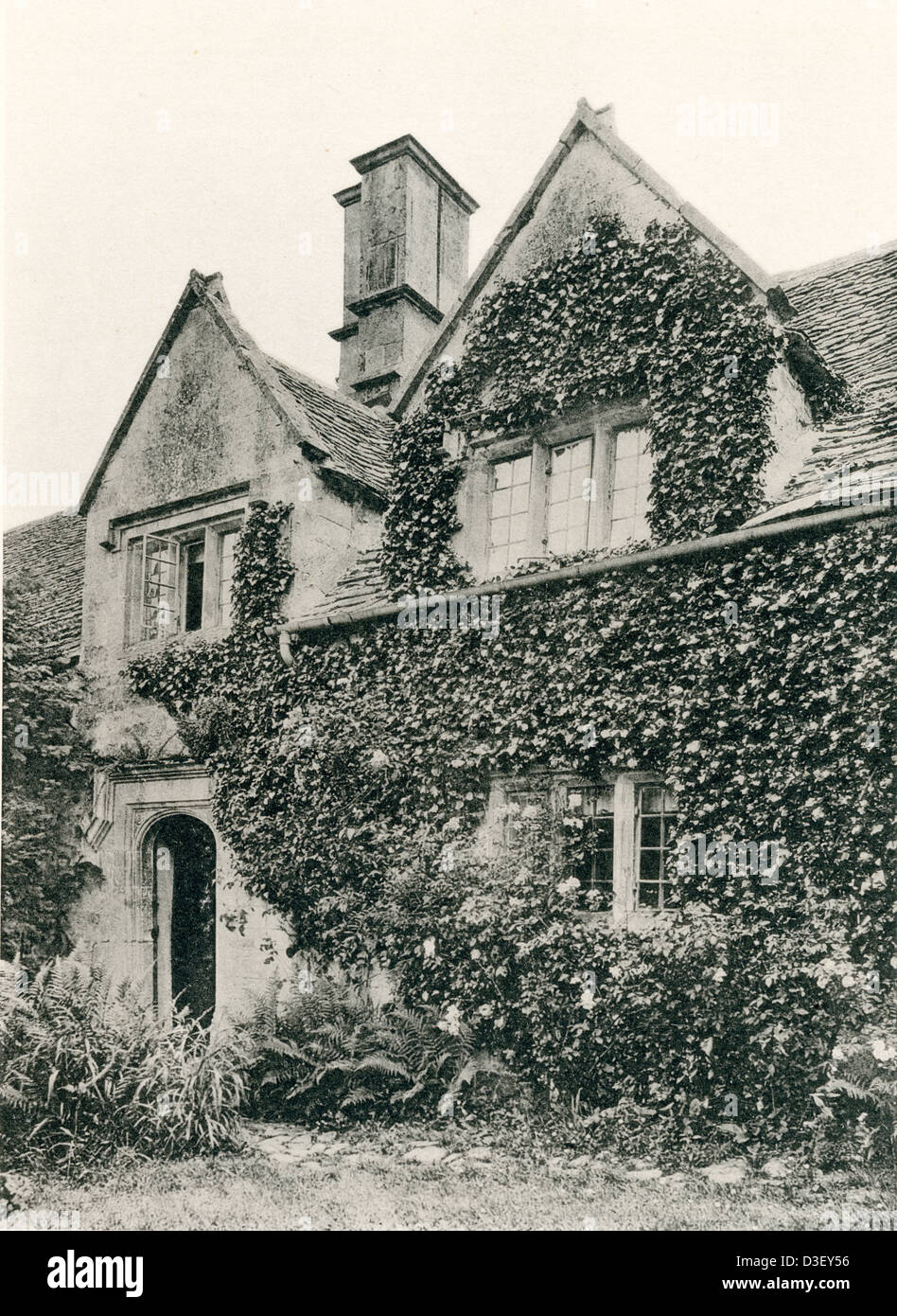 A collotype plate entitled ' The Village School, Aston Subedge, Glos.' scanned at high resolution from a book published in 1905. Stock Photo