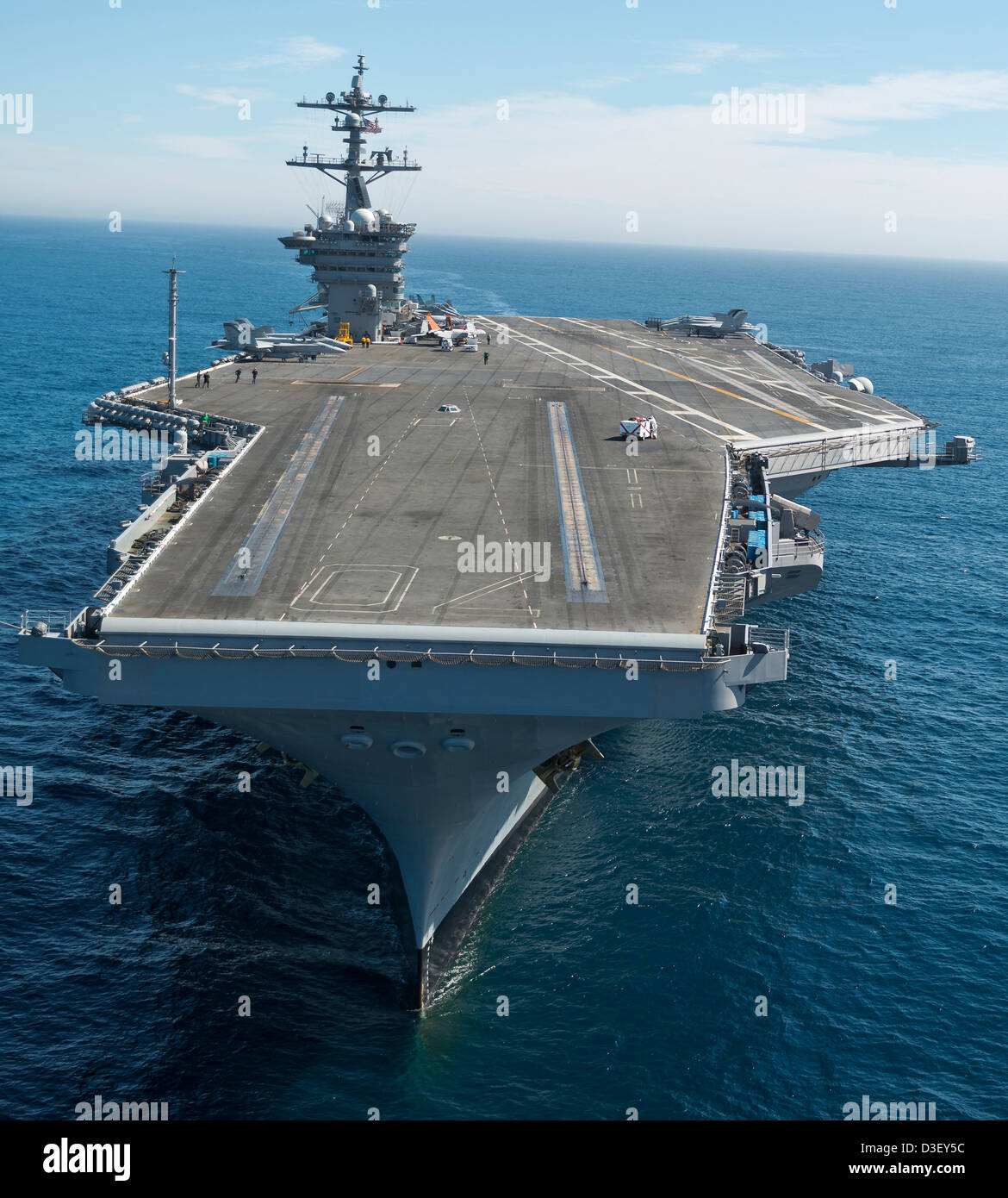 Aerial view of the US Navy Nimitz class super carrier USS Carl Vinson underway February 15, 2013 in the Pacific Ocean. Stock Photo