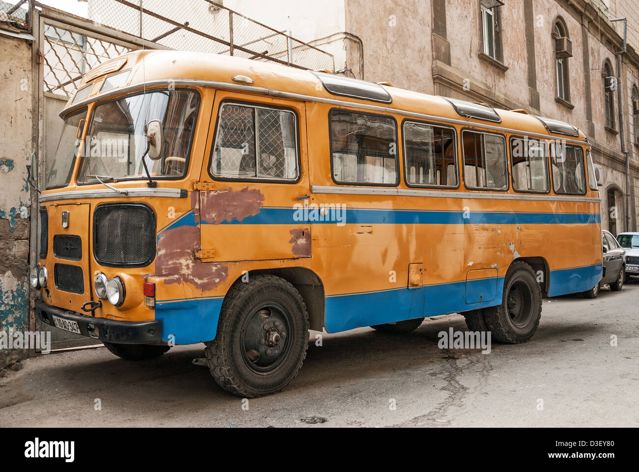 old soviet bus in baku azerbaijan street Stock Photo
