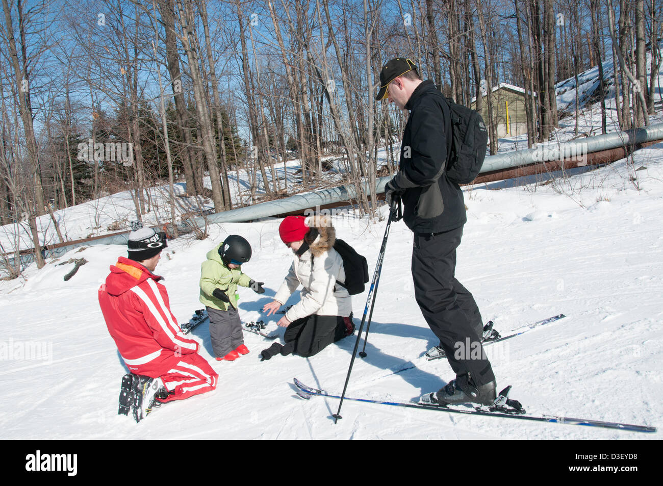 First Ski lesson of Alix, a three years old from Montreal who came with his parents for his
