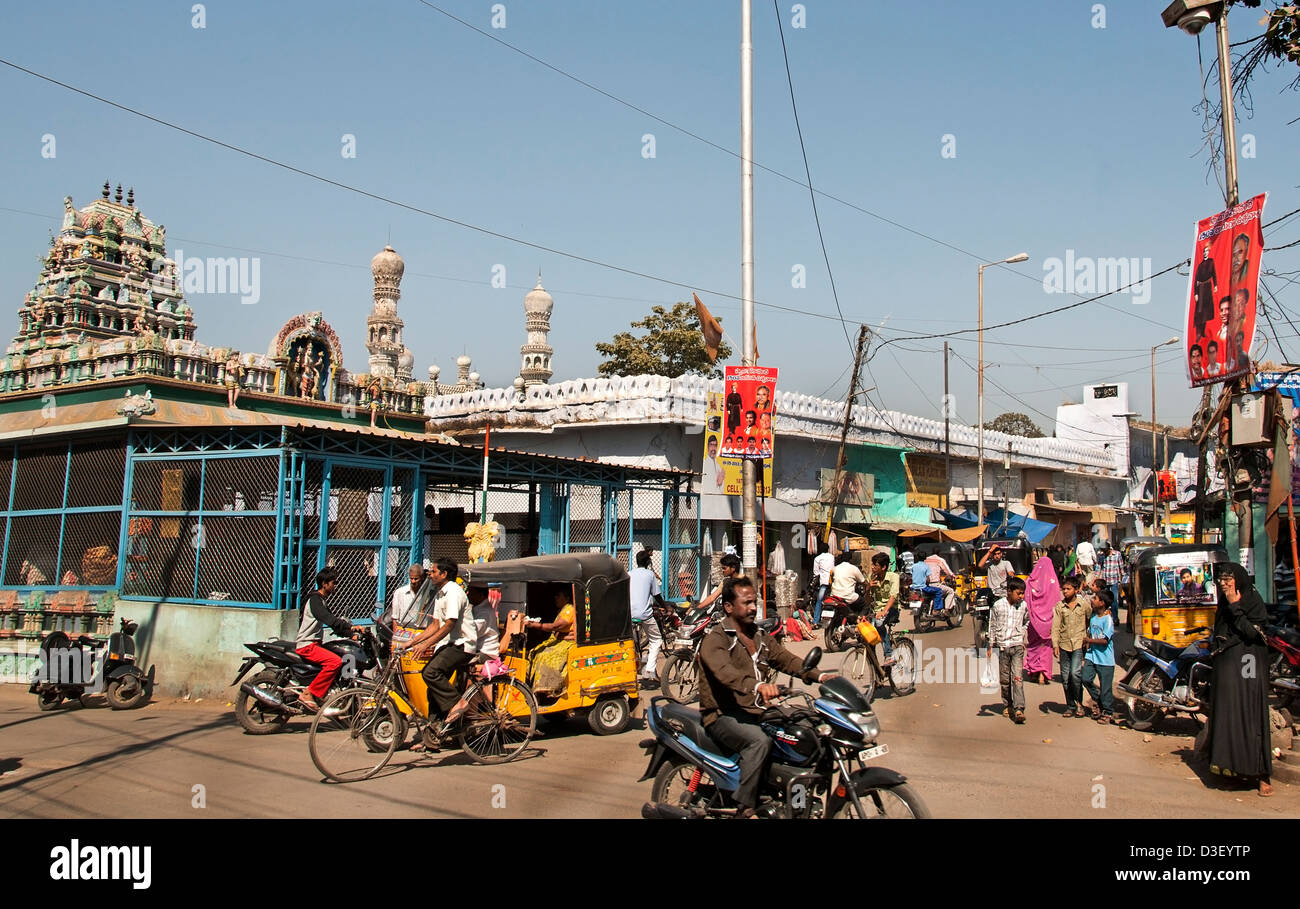 Mosque bazaar  and street Market north of  Musi River Hyderabad India Andhra Pradesh Stock Photo