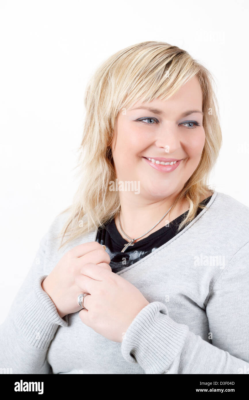 Portrait of cute smiling relaxing plump woman Stock Photo - Alamy