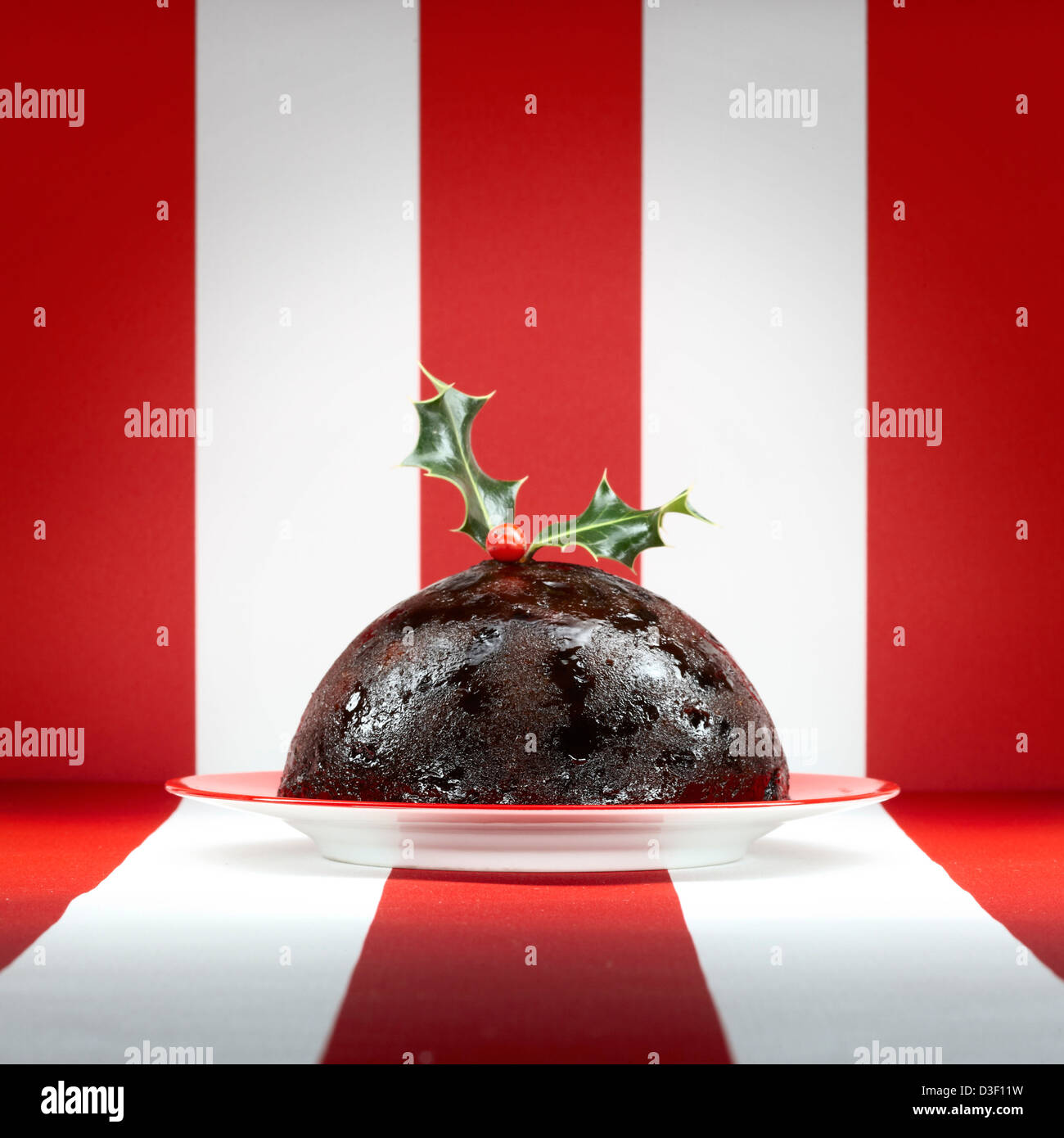 Christmas pudding red white stripes Stock Photo