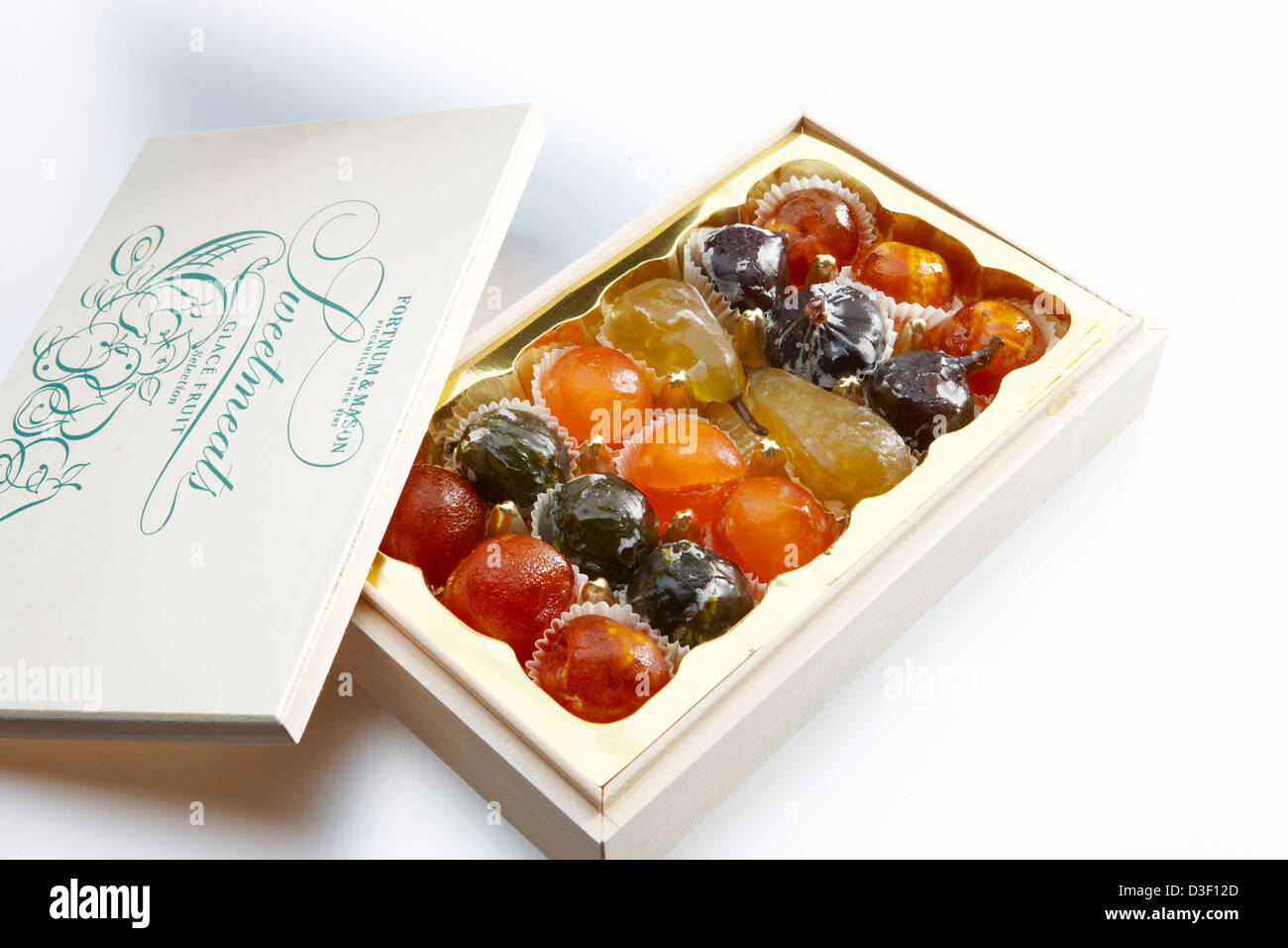Wooden box Candied fruits Stock Photo